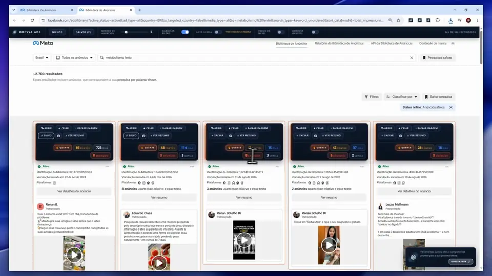 A ODESSA ADS carimbando os anúncios da Biblioteca de Anúncios da Meta